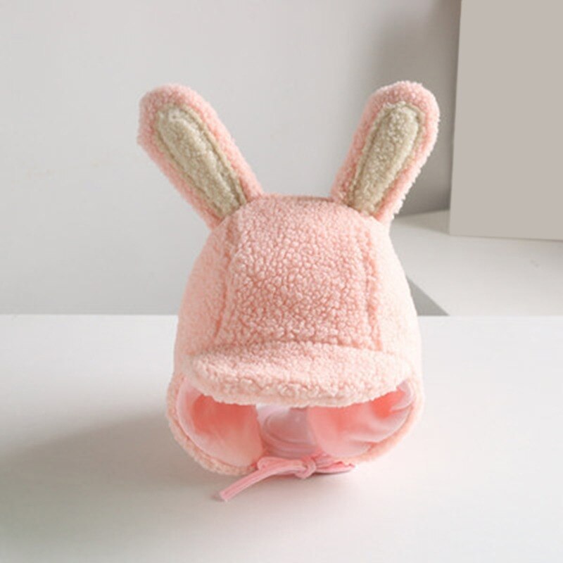 Inverno quente bebê meninos letra p cordeiro veludo earflap chapéu duplo pompom boné beanies para crianças criança gorro eargflap: Pink bunny ears