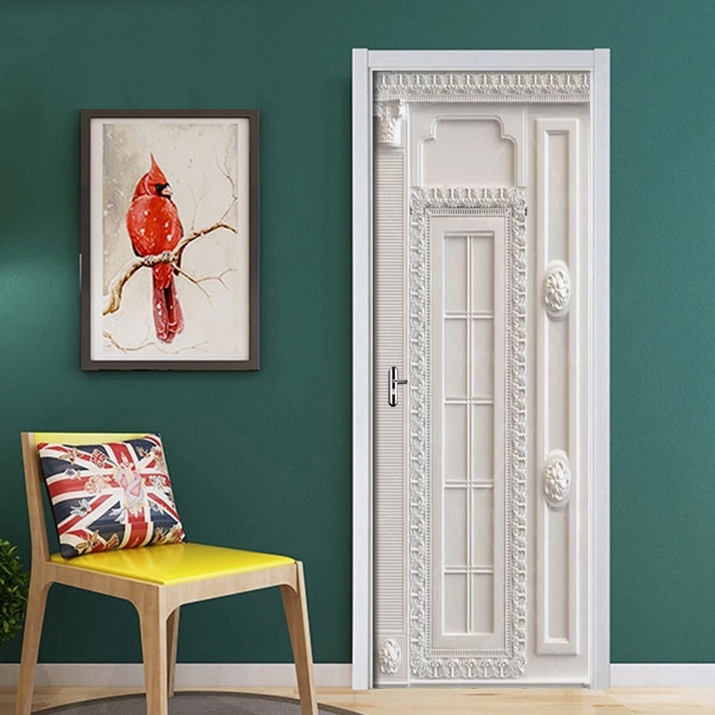 Pegatinas para puerta con patrón de bordes estéreo europeo, Mural de PVC, papel tapiz autoadhesivo, póster, decoración del Puerta del dormitorio para sala de estar