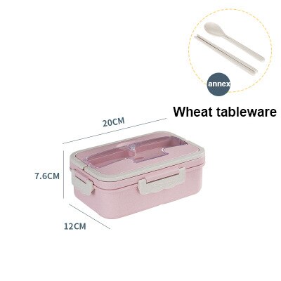 Bento Box Japanse Stijl Voor Kinderen Student Voedsel Container Tarwe Stro Materiaal Lekvrije Vierkante Lunchbox Met Compartiment: Roze