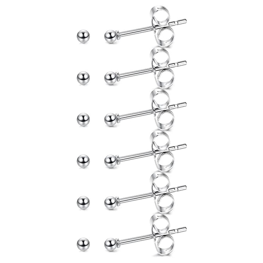 6 pares de aretes pequeños de acero inoxidable de 2 mm para hombre y mujer, aretes de bola redonda CZ, conjunto de: Color amarillo claro