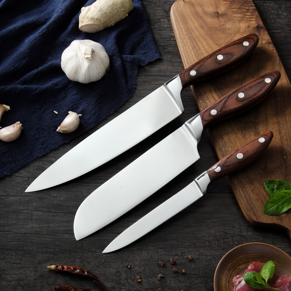 DAMASK Japan Stainless Steel Chef Knife 8 inch Sharp Blade Rivet Wood Handle Cooking Knives 3Cr13mov Steel Kitchen Knives Set