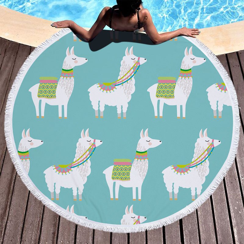 Microfiber Ronde Strandlaken 150 cm Badhanddoeken Kwastje Leuke Alpaca Print Zomer Vrouwen Sandy Zwemmen Plage Zonnebad Toalla Playa: colour  8