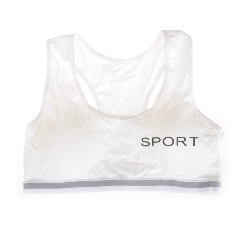 Cotton Young Girls Training Bra Puberty Gym Underwear Wireless Teenager Girls Sport Bra With Chest Pad Teens Girls Sports Bra: White