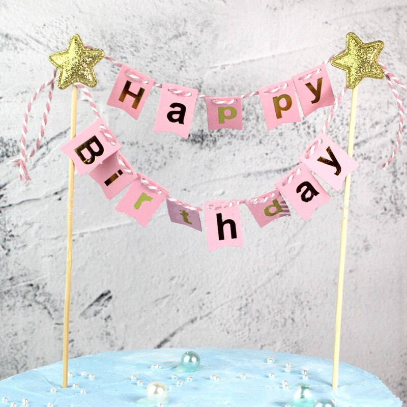 Banner Happy Birthday Cake Topper Cupcake Toppers Flag Banner 1st Birthday Cake Decoration Baby Shower Boy Girl Wedding Party: Pink 2