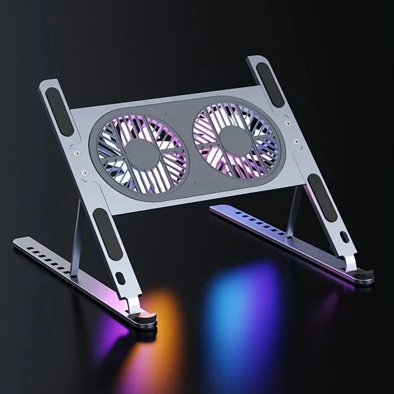 Aluminiums bærbar stativ sammenleggbar skrivebordsstige lydløs kjølevifte justerbar bærbar stativ for macbook pro air datamaskin pc ipad nettbrett