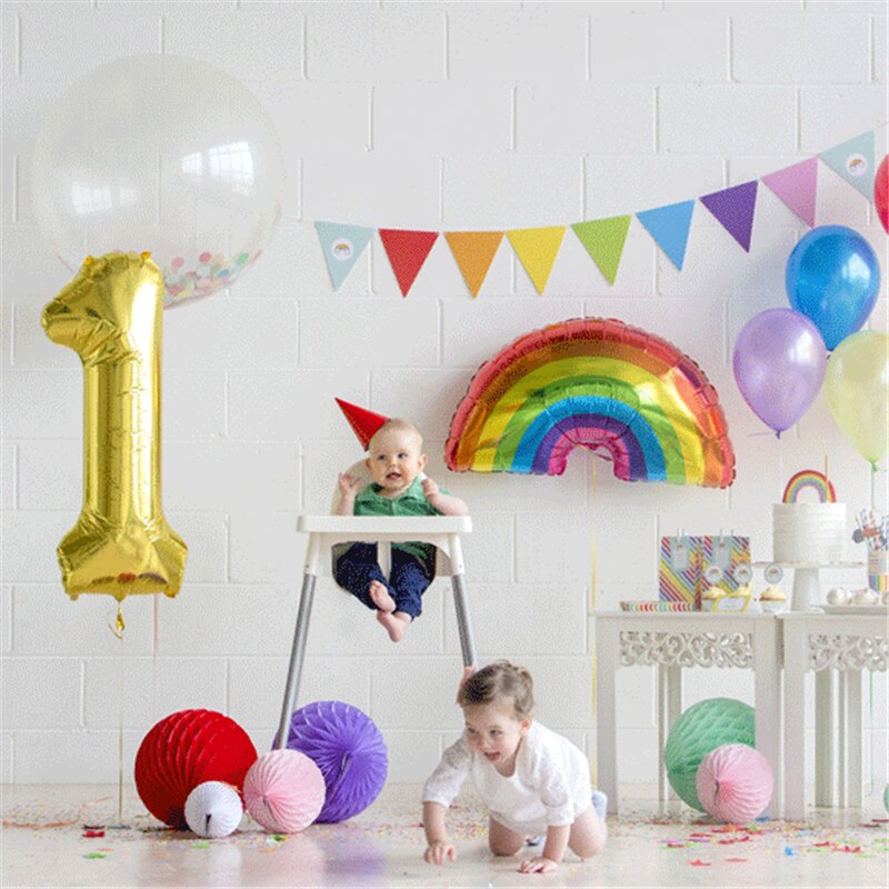 60x90cm Regenbogen Luftballons Bunte SchöNe Karikatur Regenbogen Folie Ballons für freundlicher Geburtstag Sommer Party Dekorationen Lieferungen