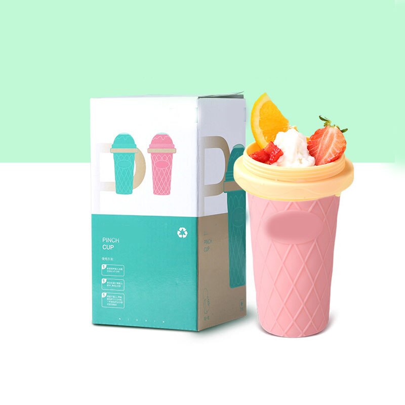 de doble capa de helado de fabricación DIY hecho en casa de refrigeración rápida de helado taza de batido D6: Pink