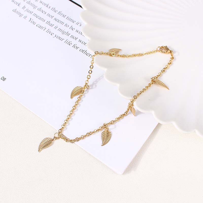 Rvs Bladgoud Kralen Barefoot Sandalen Enkelband Bohemian Tassel Link Chain Heart Voet Been Armband Voor Vrouwen: Style1