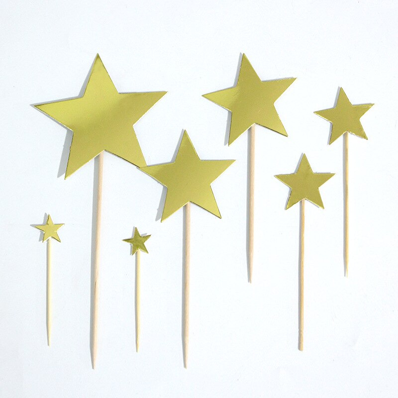 Cakelove 7pcs/Set Red Gold Heart Shape Cake Topper with Toothpick Cake Decorations for Wedding Birthday Party Cute Lovely: Pentagram 1