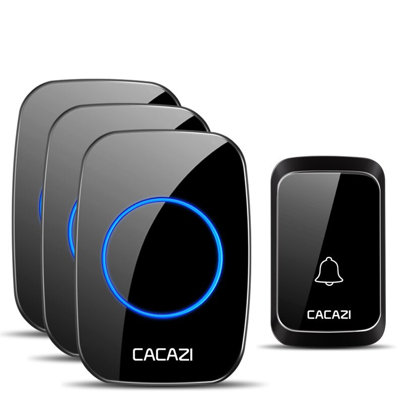 CACAZI Waterproof Wireless Doorbell DC battery-operated 300M Remote Home Cordless Doorbell 1 2 Button x 1 2 3 Receiver Chime: Black1x3