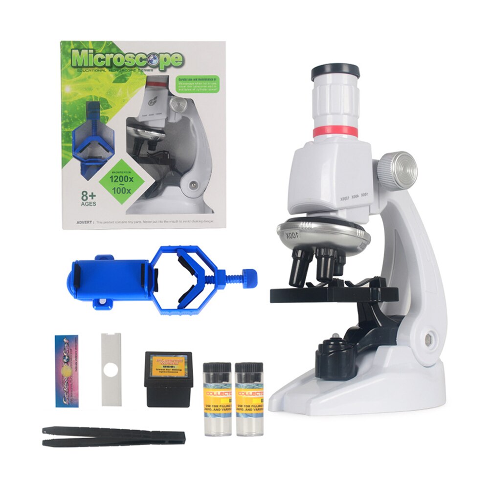 Science Kits for Kids Beginner Microscope STEM Science Educational Toy 100X 400X 1200X Magnification with LED Light: Ivory