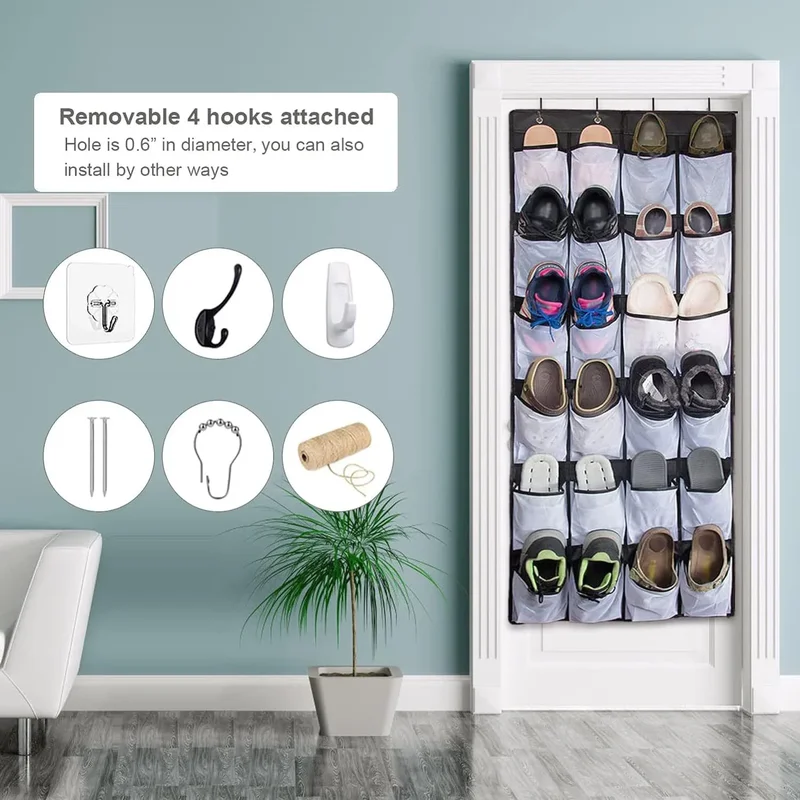 Schuhregal über der Tür mit 24 großen Netztaschen, hängender Schuh-Organizer für Schrank, hängendes Schuhregal, Halfter, Aufhänger