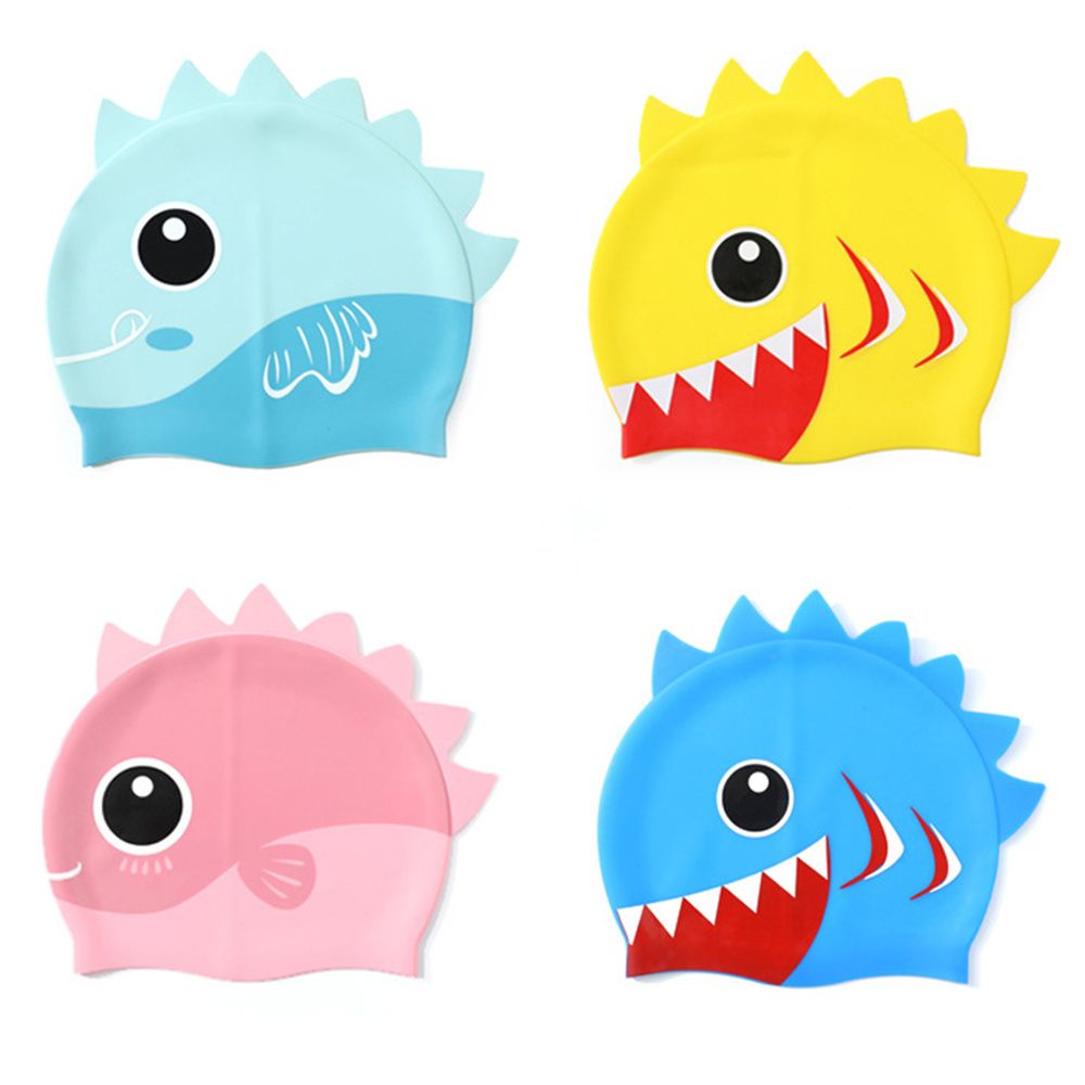 Childrens Waterproof Junior Cartoon Cap Shark Fish Character Swimming Cap Kids Swim Hat Silicone Swim Hat