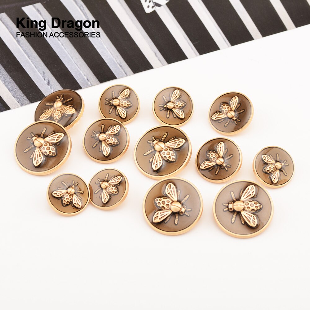 6 STKS Strass Decor Metalen Gouden Bee Knoppen Voor Kleding Jas Vest Trui Naai Handwerken KD871