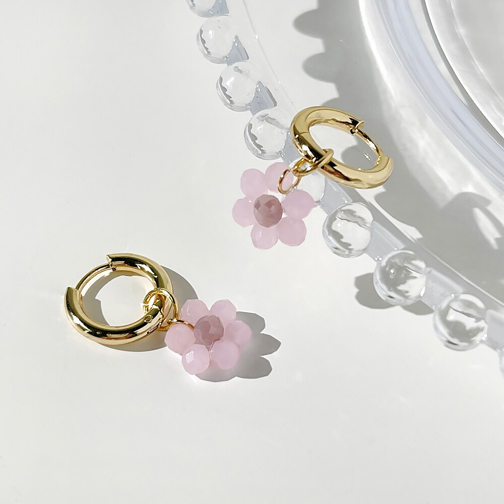 Peri&#39;sbox Boho Candy Kleur Acryl Daisy Hoop Earring Voor Vrouwen Multicolor Cute Flower Charm Huggie Oorbellen Zomer Sieraden: dark pink