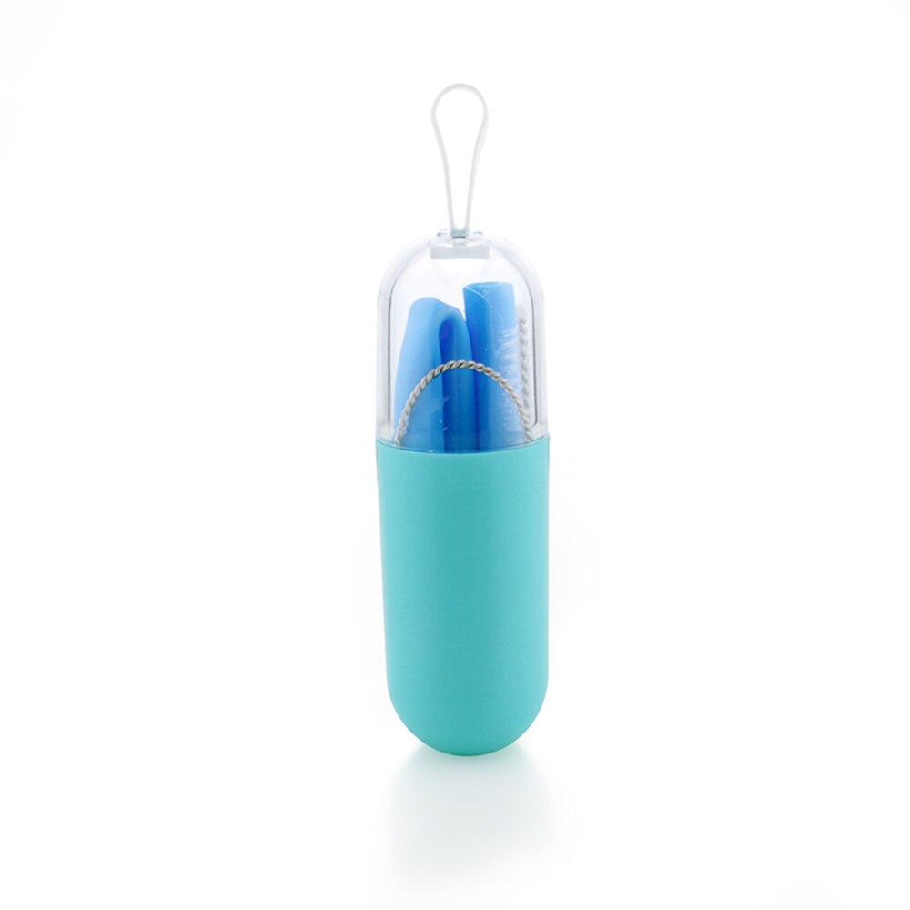 Silicone Soft Stro Mini Draagbare Herbruikbare Silicone Inklapbare Drinken Reizen Rietjes Office Drink Keuken Accessoires: Blauw