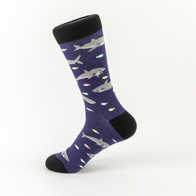 Peonfly nyhed streetwear glade sokker mænd harajuku hip hop haj havfisk mønster kunst mænd sokker bomuld calcetines: 1 / Eur 39-46
