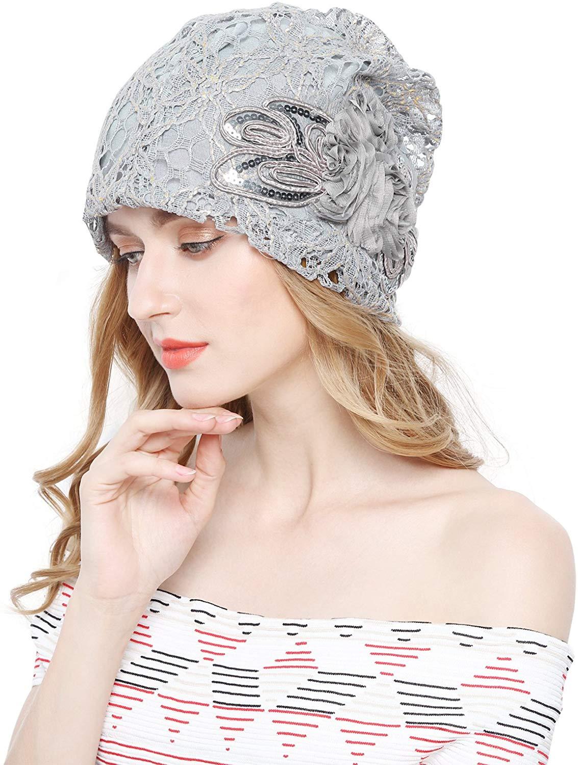 Gorro feminino de renda rendada peluda