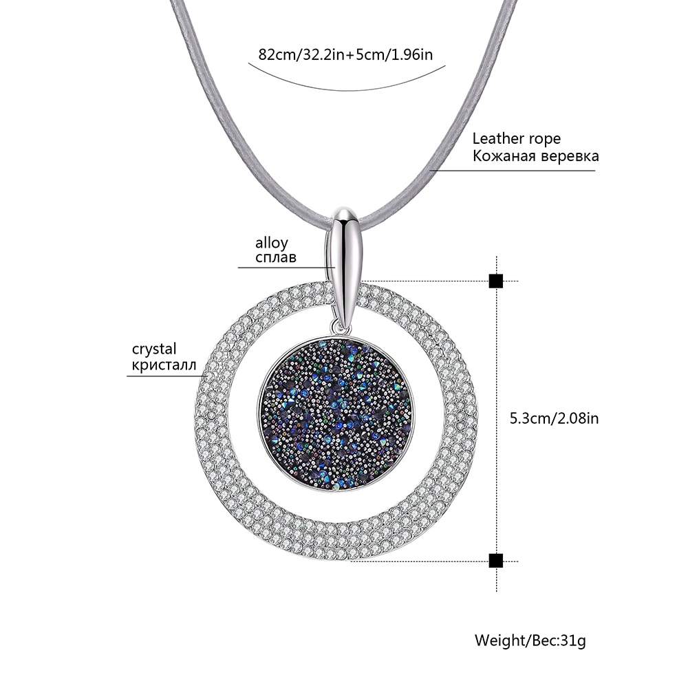 Beautiful Big Colorful Hollow Round Circle Pendant Necklace For Women Color Long Sweater Jewelry Geometric Crystal Necklace