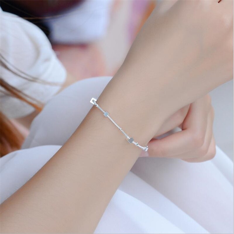Top Meisjes Vierkante Enkelbanden Voor Vrouwen Sieraden Mode 925 Sterling Zilveren Armband Lady Accessoires Zilveren Bijou Lady: bracelets