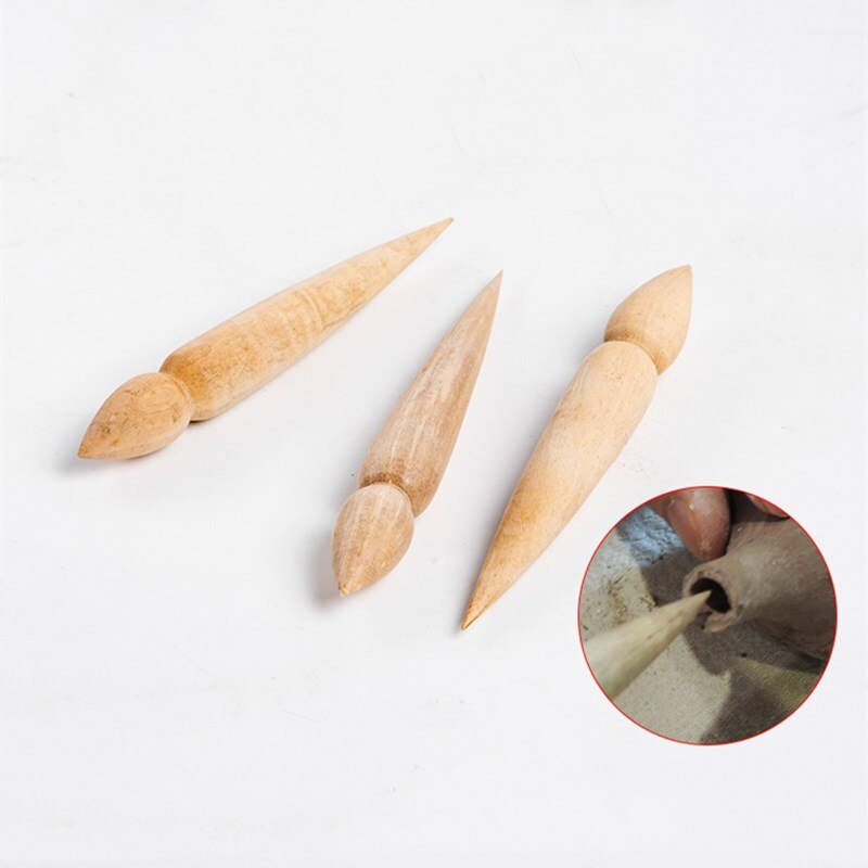 Pottery Spout Modifier Teapot Wooden Pot Crafts Modeling Repair Tool Wooden Double-head Punch Manual DIY Pottery Tool
