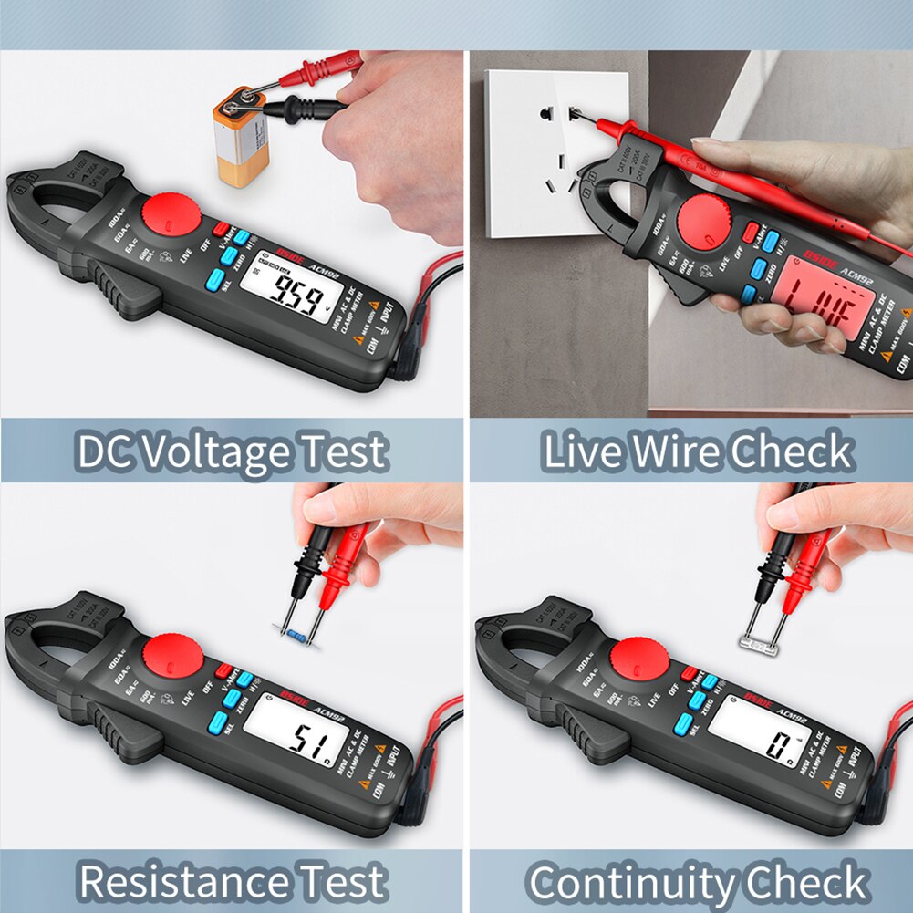 ACM92 Digital LCD Clamp Meter Multimeter 6000 Counts Voltage Current Tester Automatic Range True Rms High Precision Multimeter