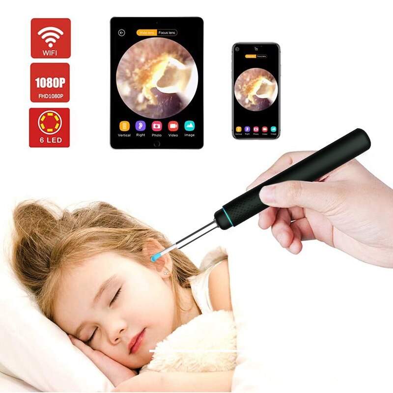 3.5mm WiFi Ear Otoscope Wireless HD1080P Digital Endoscope Ear Inspection Camera with 6 Led for IOS Android