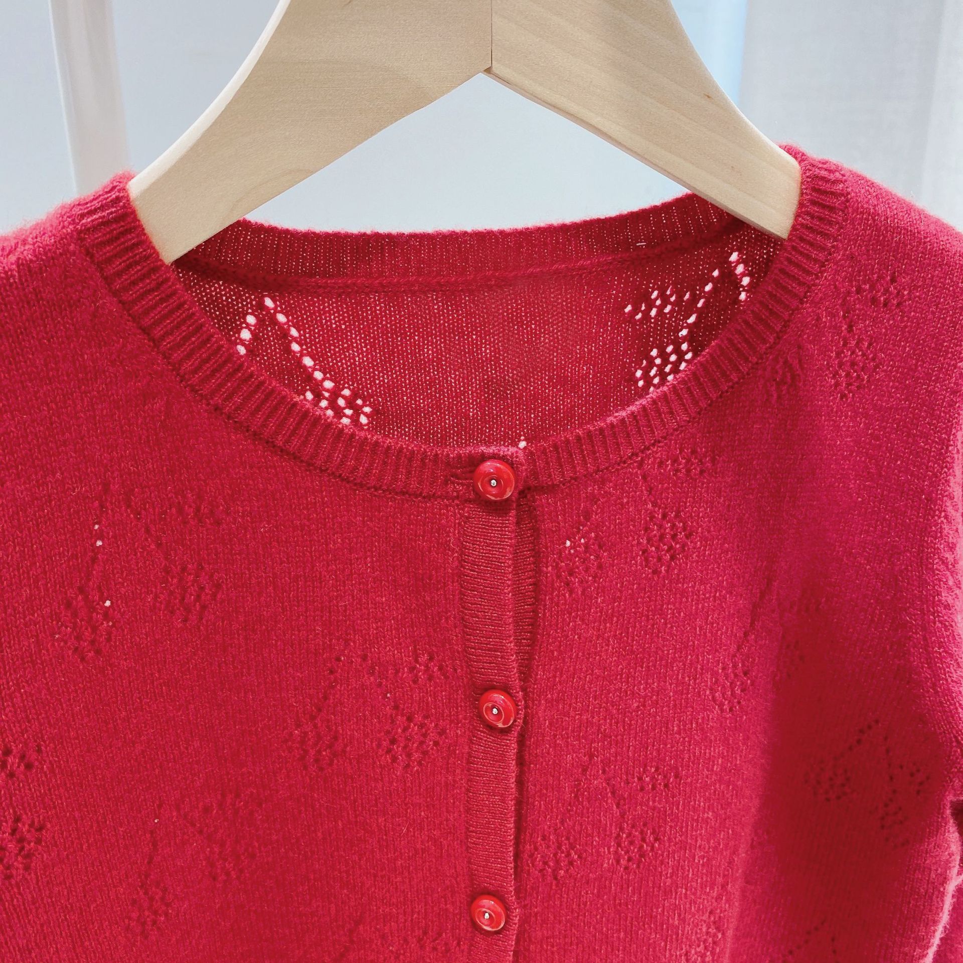 Kids jacket children clothes solid red colour cherry pattern knitting jacket for girls presell September 30th ship