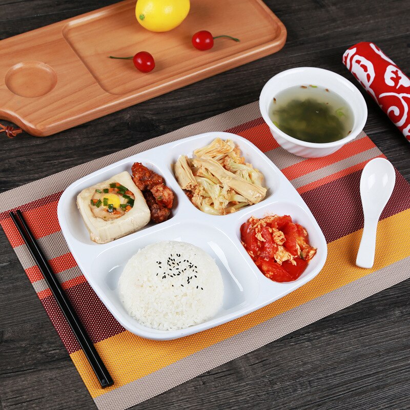 10 Inches Divided Plates,Melamine Tray Plate,Stackable,Dishwasher Safe (blue),Imitation Porcelain Square 4 Grid Fast Food Plate