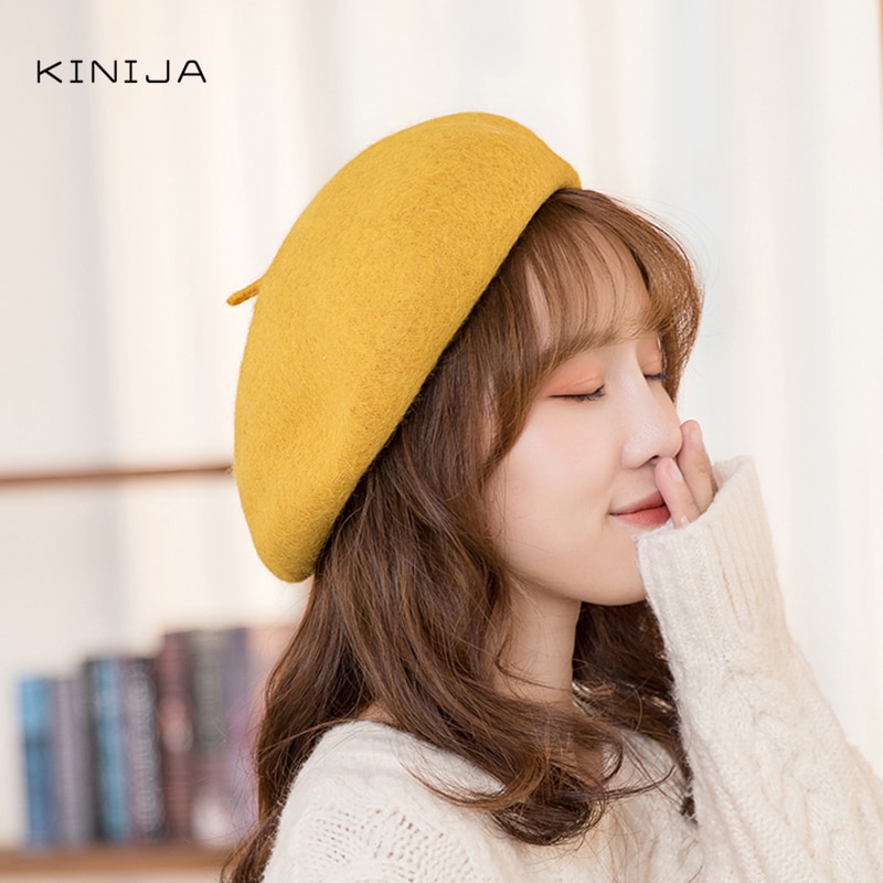 Neue frauen warme herbst und Winter wolle solide Mütze wolle Wolle Hütte retro schlicht Baskenmütze elegante frauen Winter Hütte Femme kappe