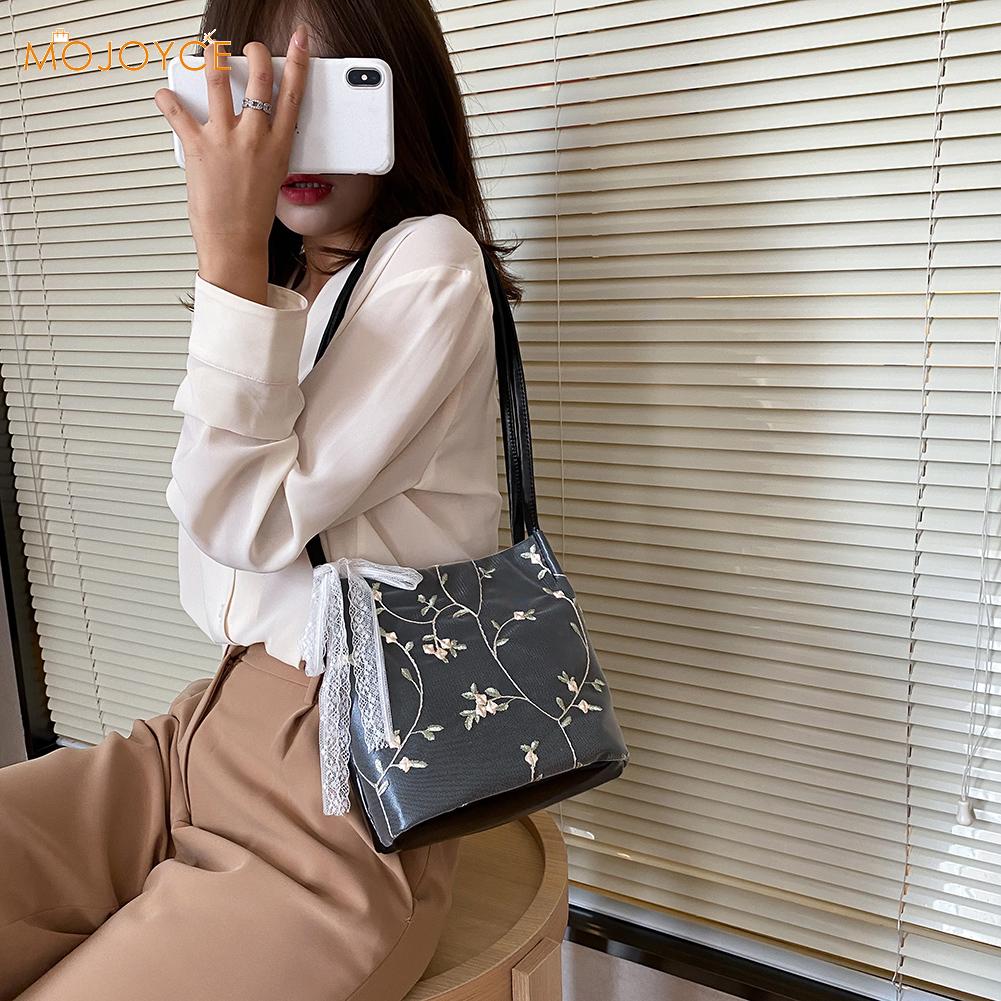 Spitze Blume Frauen Handtasche Elegante Totes Eimer Schulter Taschen PU Leder Weibliche Reise Strand Einkaufen Handtasche
