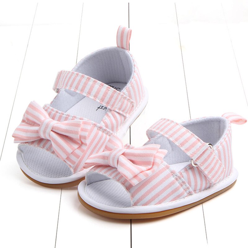 Sandales d'été pour bébés filles, chaussures à nœud mignon rayé, respirantes, antidérapantes, sandales à semelles souples, chaussures pour tout-petits