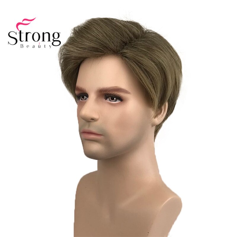 Strongbeauty lysebrune korte herreparykker syntetisk helparykk til menn: misligholde tittel