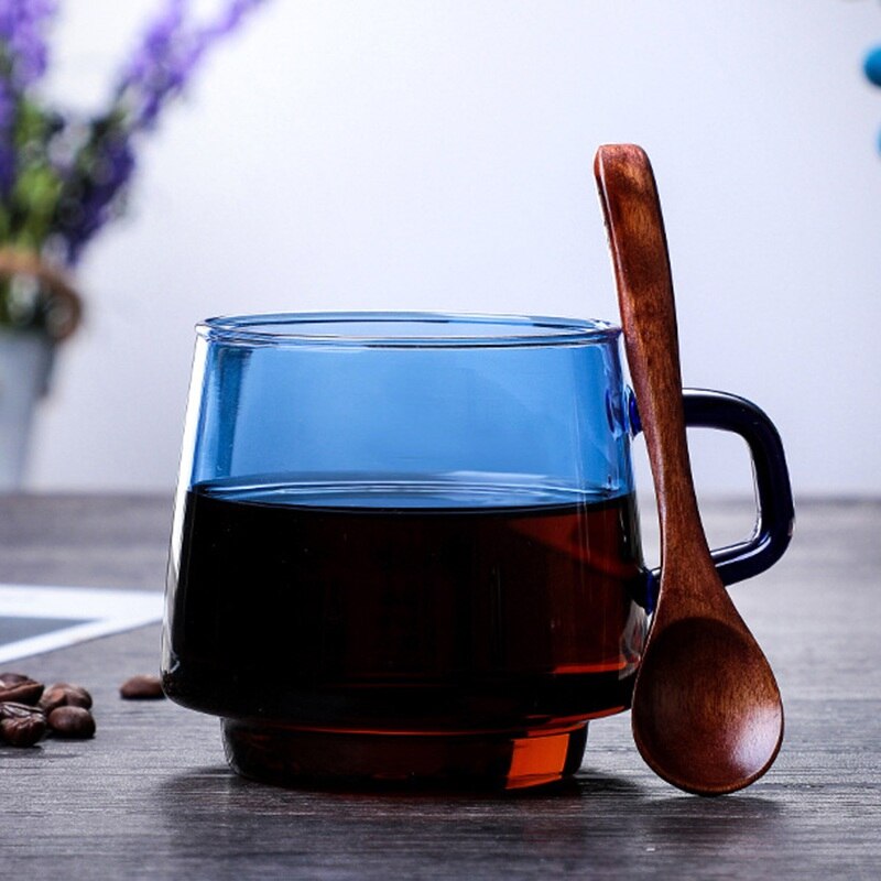 Taza de cristal gruesa de Color para el desayuno, taza de café resistente al calor para el hogar, con recipientes con mango, 350ml
