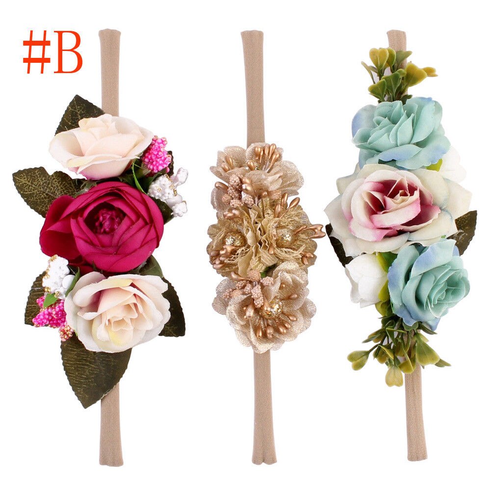 Brand 3Pcs/Packet Baby Meisjes Strik Hoofdbanden Hoofdband Haar Accessoires Foto Props Imitatie Bloem Haarband