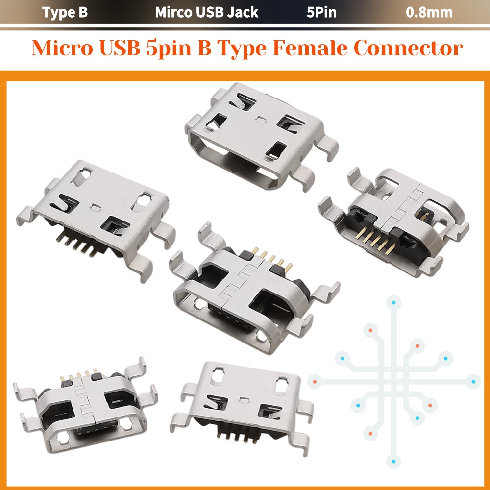 10 Stuks Micro Usb Vrouwelijke Socket Adapter 5 Pin 0.8Mm Usb Type B Jack Opladen Interface Solderen Type Connector Diy Reparatie