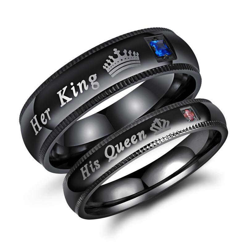 Anillos de pareja de , anillos llamativos de su rey y su reina, anillo de corona de circón AAA a la , anillo de boda de aniversario romántico