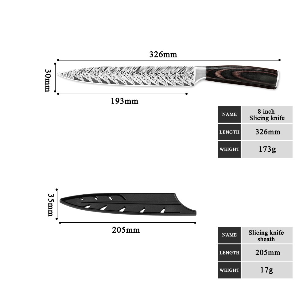 Sowoll 9PCS Kitchen Knives Set Stainless Steel Chef Slicing Bread Cleaver Santoku Utility Paring Knife Wall Knife Storage Tools: J 8 slicing knfie
