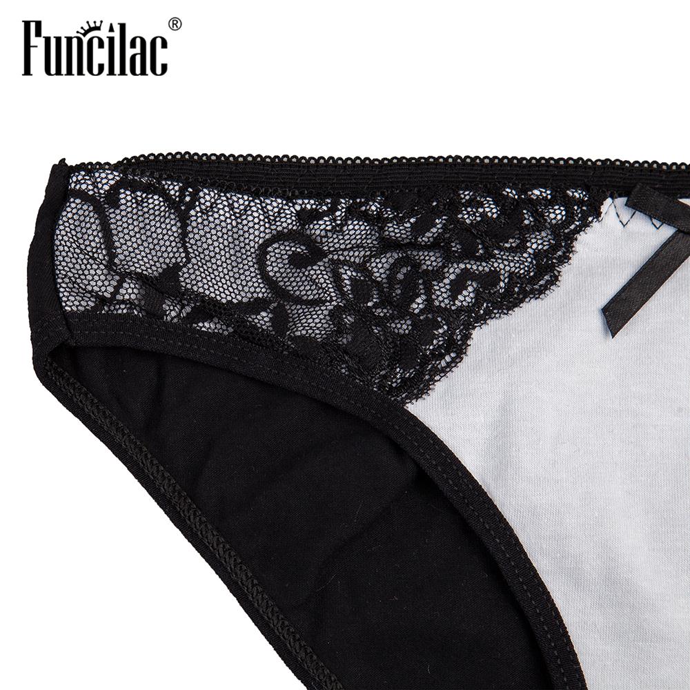 FUNCILAC Sexy Panties for Women Cotton Female Underwear Plus Size Briefs Lace Patchwork Ladies Lingerie M-XXL 3 pcs/set