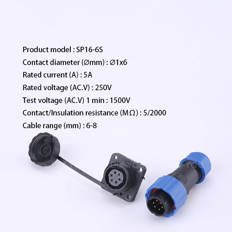 SP16 Waterproof Connector IP68 Cable Connector Plug &amp; Socket Male And Female 2 3 4 5 6 7 9 Pin Square Aviation Plug DIY YOU: SP16-6S