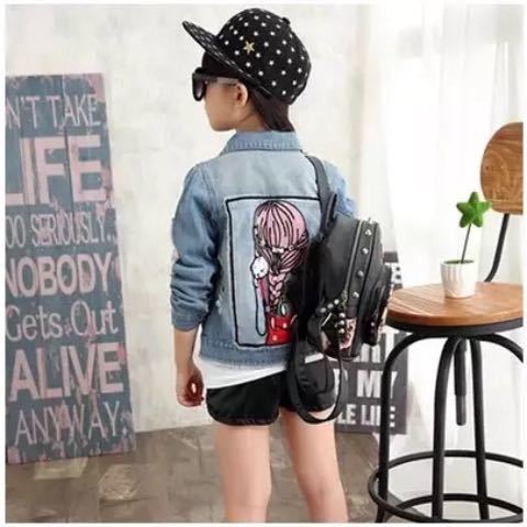 Cartoon Girls ricamo bambini ragazze giacca di Jeans cappotti nappa paillettes Jeans per bambini capispalla abbigliamento cappotto monopetto per ragazze