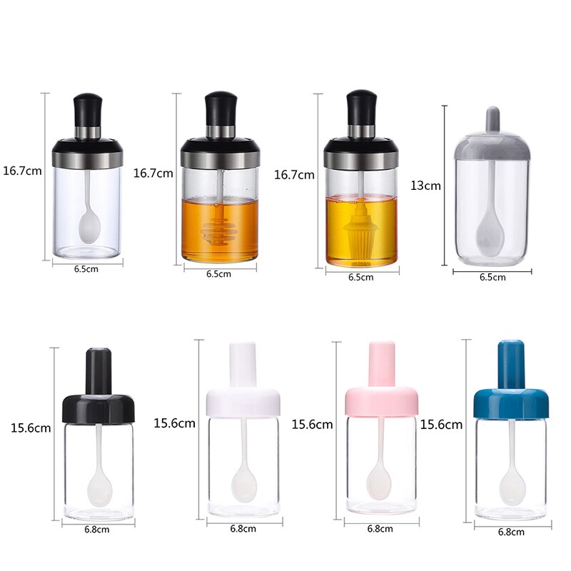 Frasco de aceite Caster, recipientes para especias, latas de sal, contenedor de almacenamiento, pimienta, condimento, cocina con cuchara/cepillo/palo y tapa, 1 Uds.