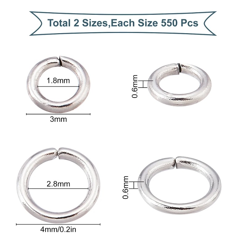 1 doos 1100 st 2 stijl roestvrij staal open ringetjes connectoren koppelring ringetjes bulk voor sieraden maken maliënkolder ring