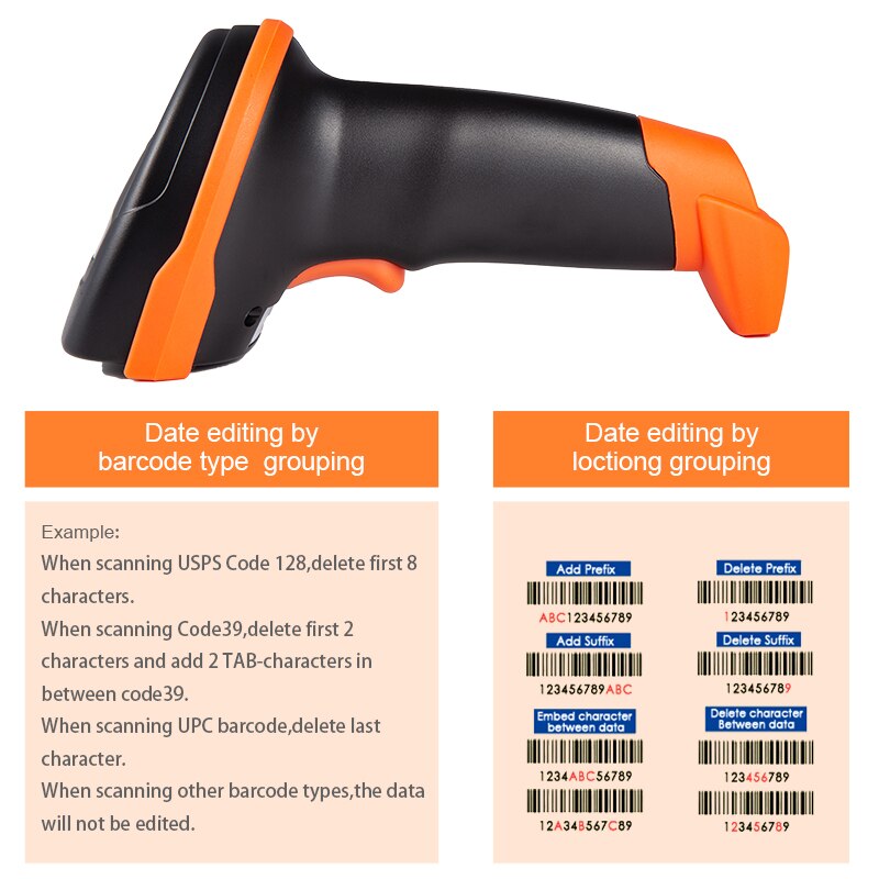 Hstem Bluetooth Barcode Scanner 1D Cordless 2.4G Wireless and USB 2.0 Wired Bar Code Reader Work with Windows Mac Android iOS