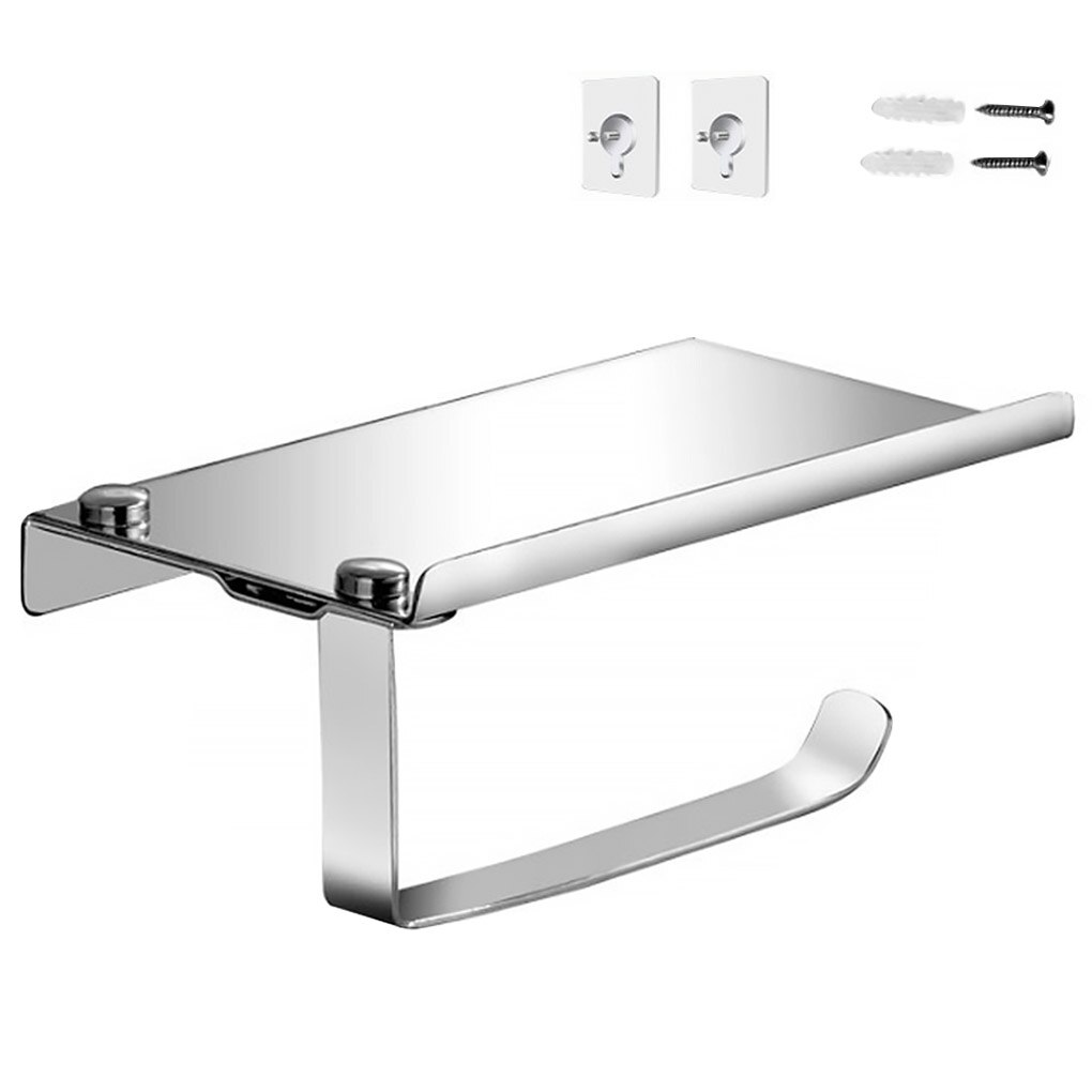 Toilet Tissue Holder Stainless Steel Roll Papers Stand Wall Mount Punching Phone Storage Rack Saving Space Bathroom Accessories: free punch