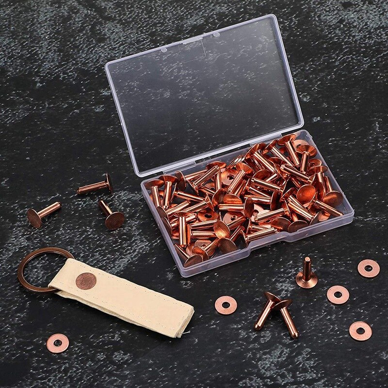 100 Sets Copper Rivets And Burrs Washers Leather Copper Rivet Fastener For Belts Wallets Collars Leather 5/8 Inch