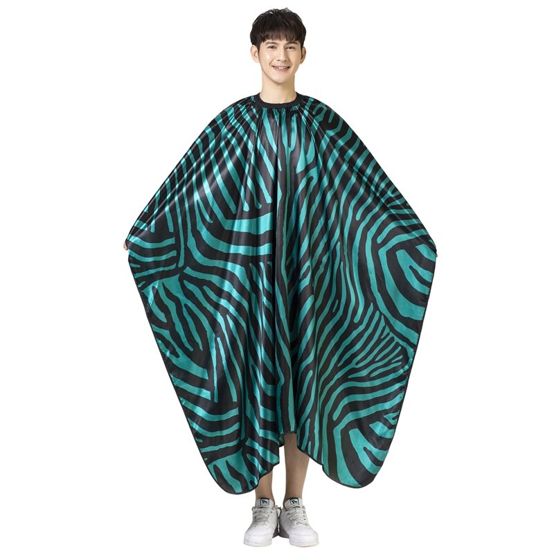 Salon Hairdressing Cape Satin Zebra Leopard Print Hairdresser Haircut Waterproof Cape Barber Styling Cape Apron: K007-Green