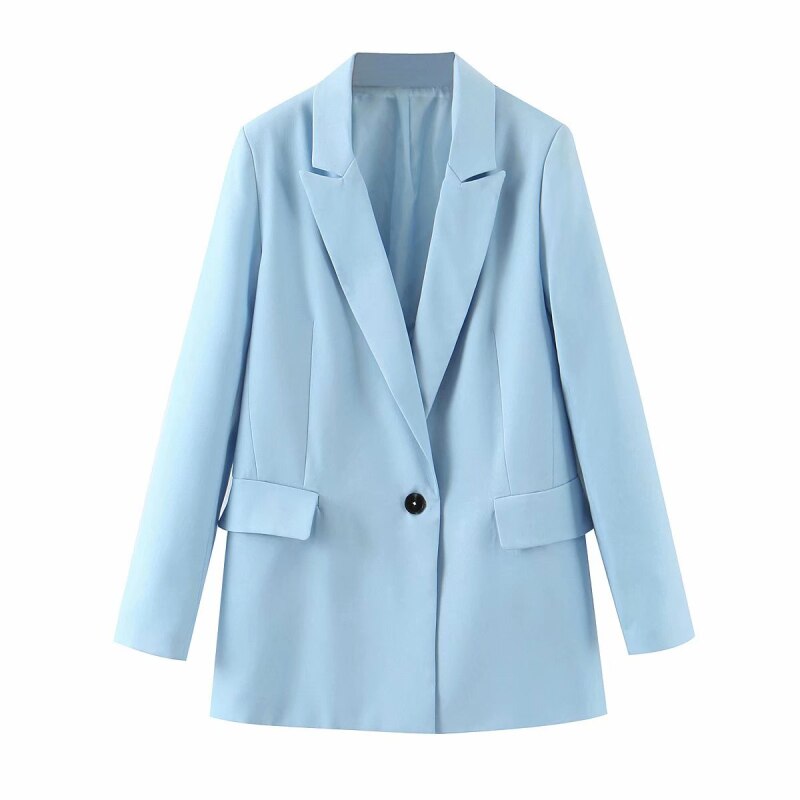 Elegante feminino solto azul blazers 2020 moda senhoras entalhado gola jaqueta ternos casuais feminino manga longa jaquetas meninas chique: S