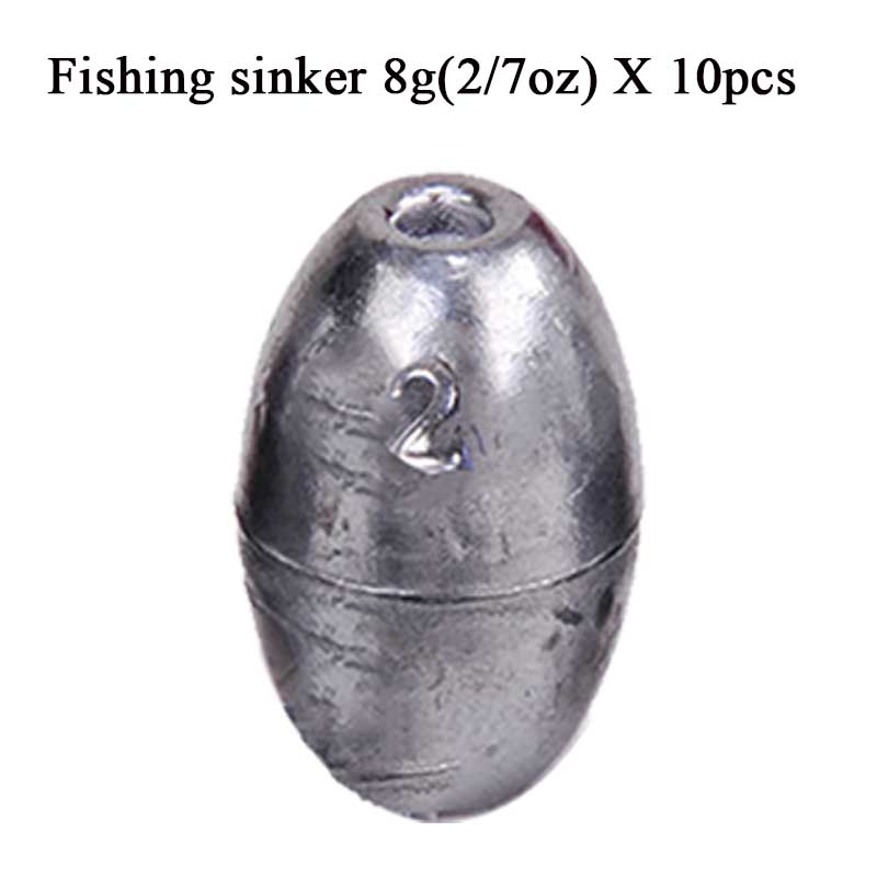 Plomos de pesca con forma de oliva, pesas de tiro dividido, accesorios de aparejos de pesca, 0,35g-20g: 10pcs 8g