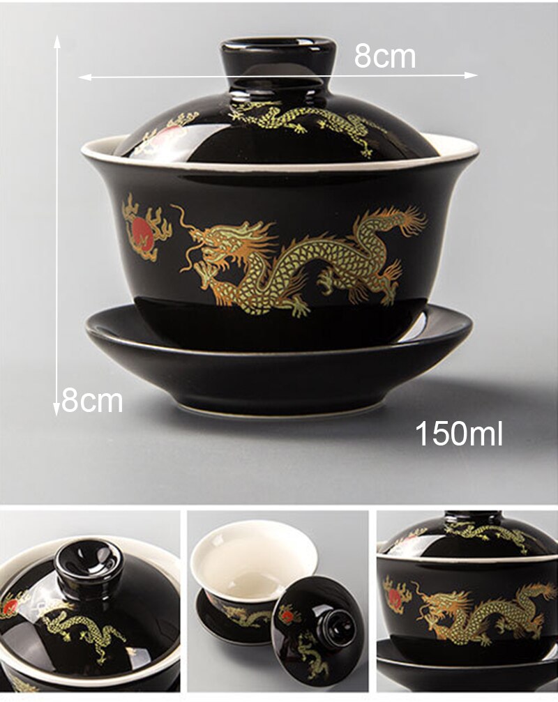 Gaiwan Tasse à Thé Chinoise En Porcelaine émaillée - Style Rétro Avec Couvercle